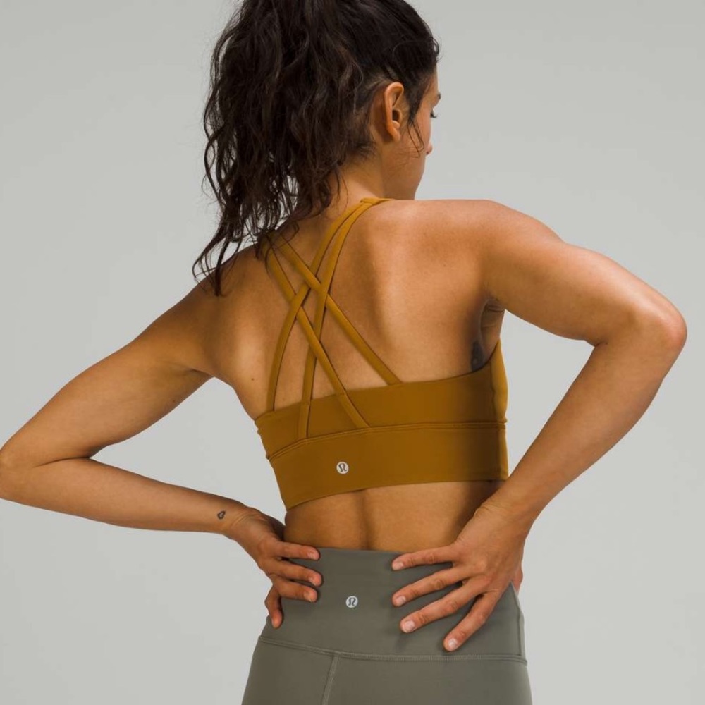 Lululemon Energy Bra High Neck Long Line, Gold Spice, Sz 8